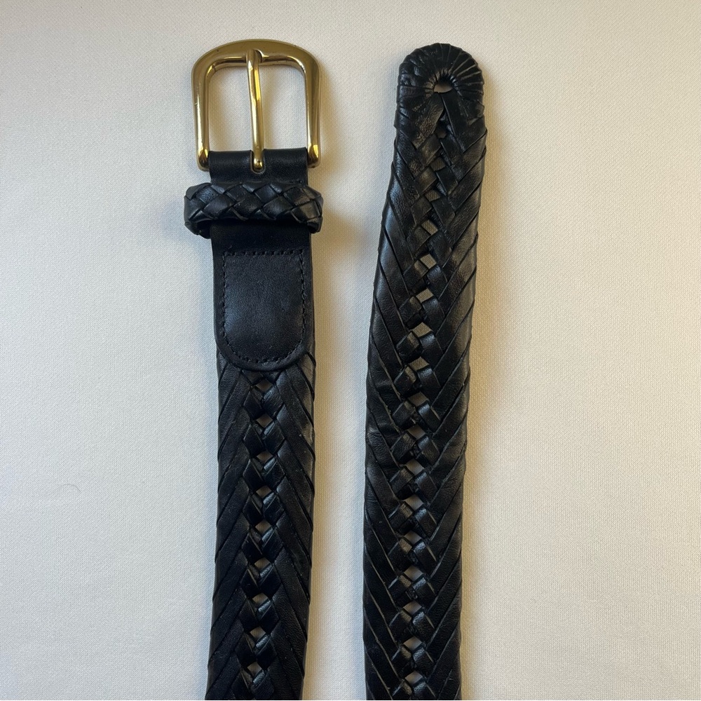 L.L. Bean Men's Black Braided / Woven Leather 1.25" Casual / Golf  Belt Size: 38